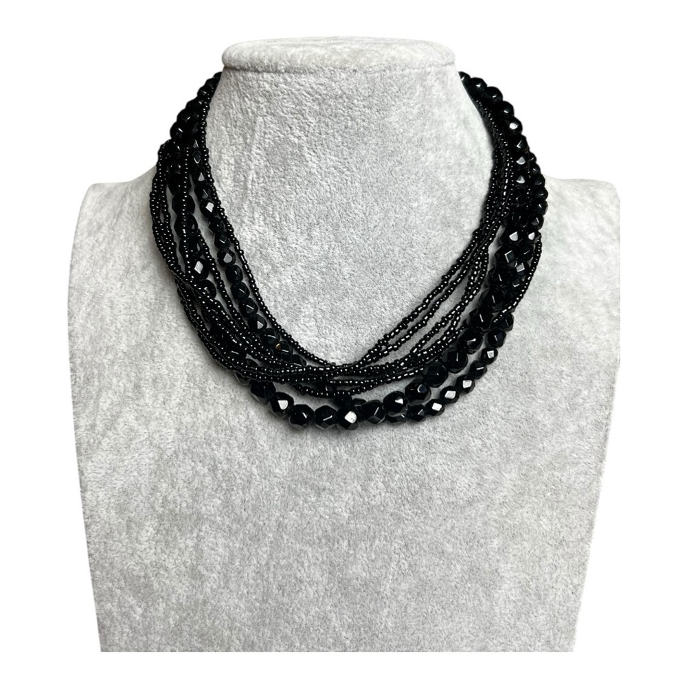 Source Unknown Black Multi-Strand Necklace With T… - image 1